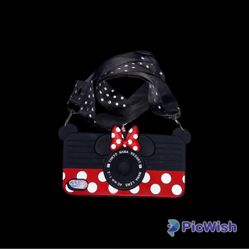 iPhone XR Case Minnie Phone Case 3D Cute Camera Design Soft Silicone case& strap